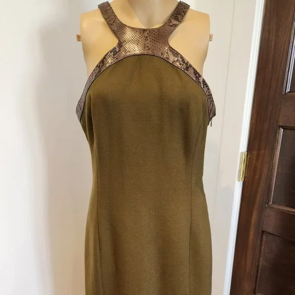 Michael Kors | Dresses | Michael Kors Olive Green Dress Wsnakeskin Trim |  Poshmark